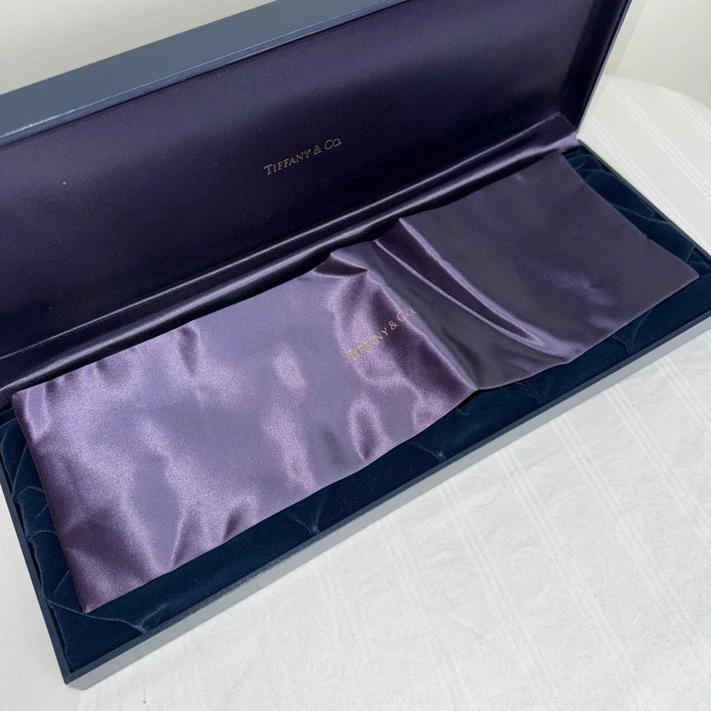 Tiffany & Co Navy Blue Velvet Flatware‎ Jewelry Presentation Box Purple Satin